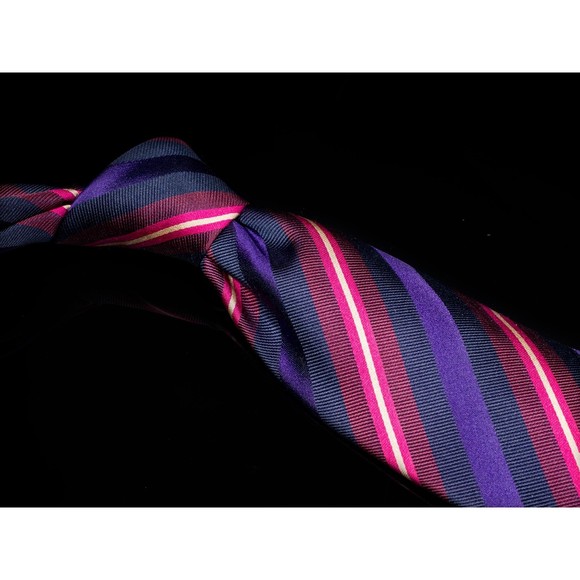 NWOT Massimo Cecchini 100% Silk Tie Purple Pink Striped Men's Designer Necktie - Picture 1 of 5